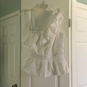 Express white eyelet one shoulder top